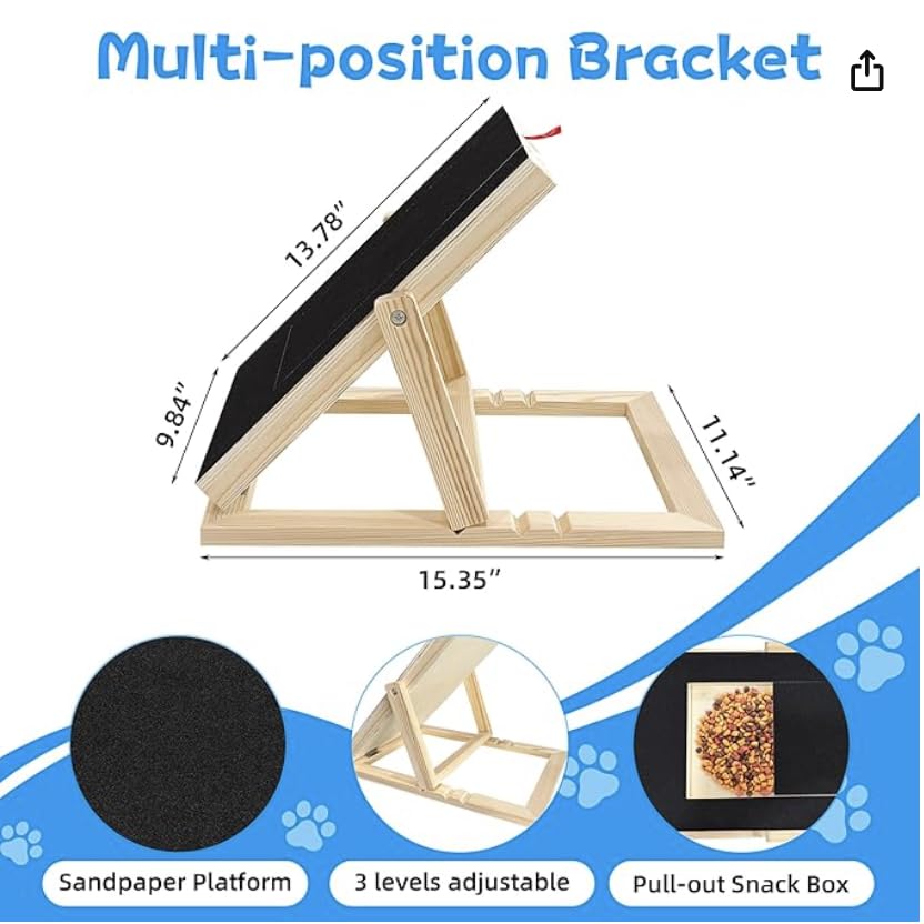 Dog Nail Scratch Board - with Treat Draw- Dog Scratch Pad for Nails – Durable Wooden Nail Filing Board with Treat Drawer (All Breeds, Adjustable)