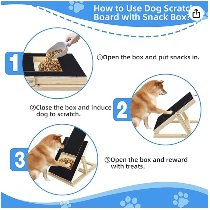 Dog Nail Scratch Board - with Treat Draw- Dog Scratch Pad for Nails – Durable Wooden Nail Filing Board with Treat Drawer (All Breeds, Adjustable)