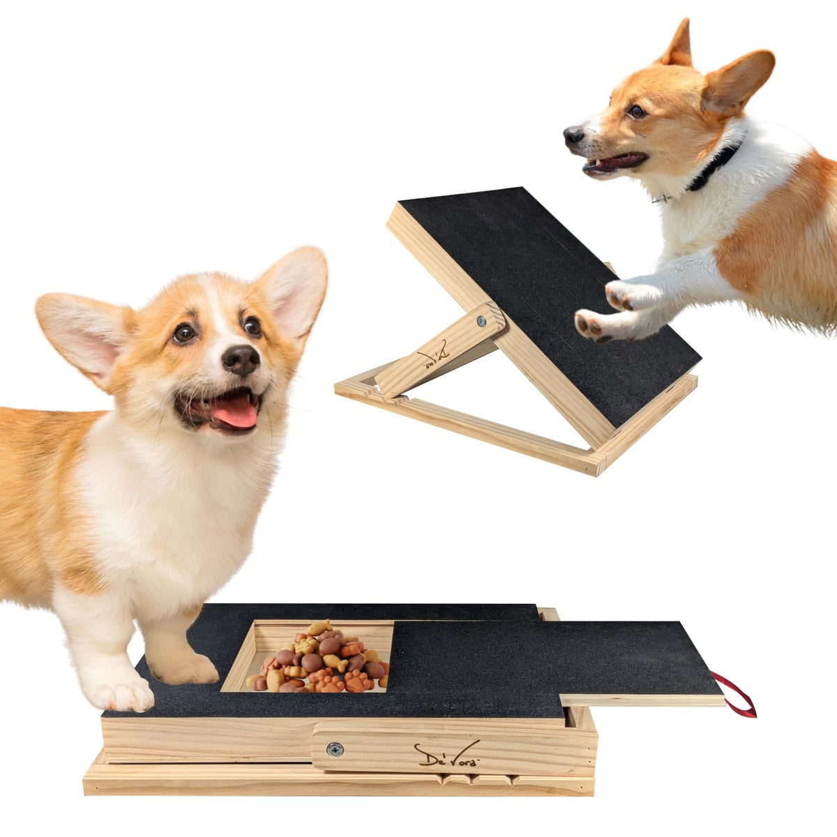 Dog Nail Scratch Board - with Treat Draw- Dog Scratch Pad for Nails – Durable Wooden Nail Filing Board with Treat Drawer (All Breeds, Adjustable)