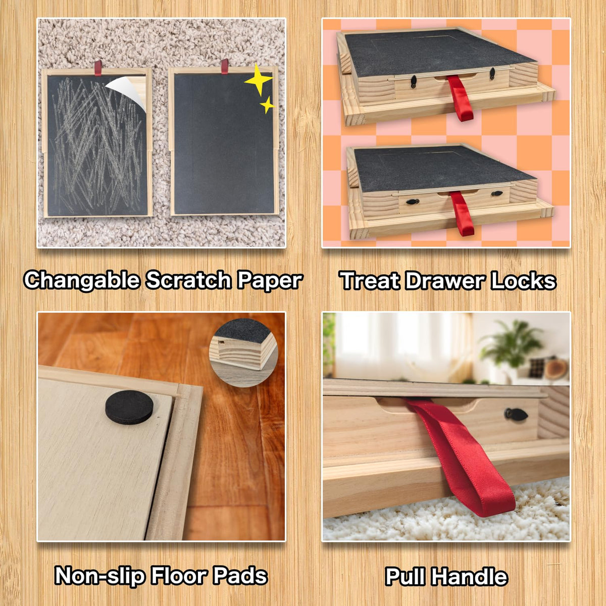 Dog Nail Scratch Board - with Treat Draw- Dog Scratch Pad for Nails – Durable Wooden Nail Filing Board with Treat Drawer (All Breeds, Adjustable)
